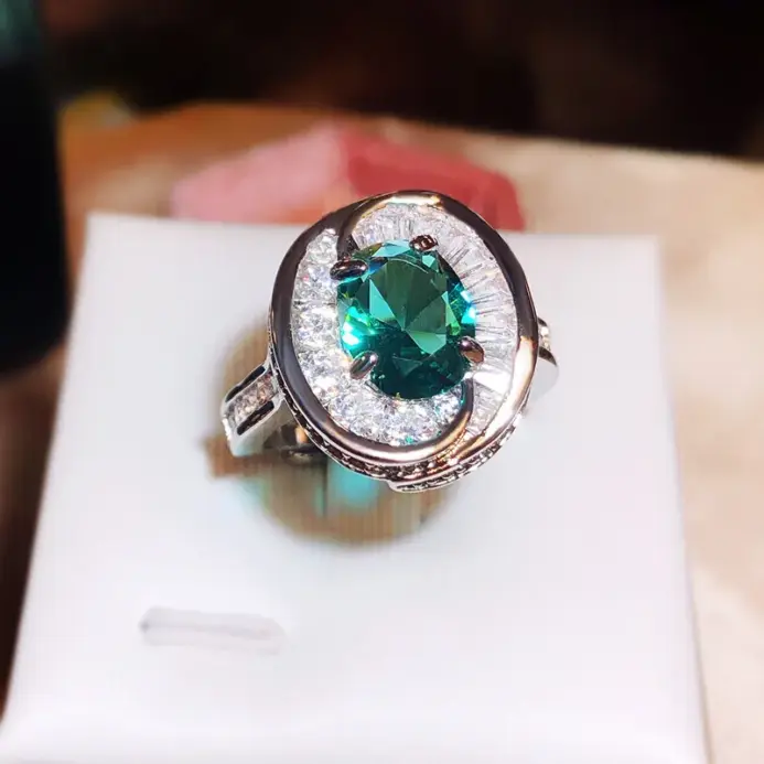Anillos redondos de piedra Esmeralda para mujer, anillo de dedo de Plata de Ley 925 colorido Vintage, joyería ajustable abierta, regalo para mujer 2