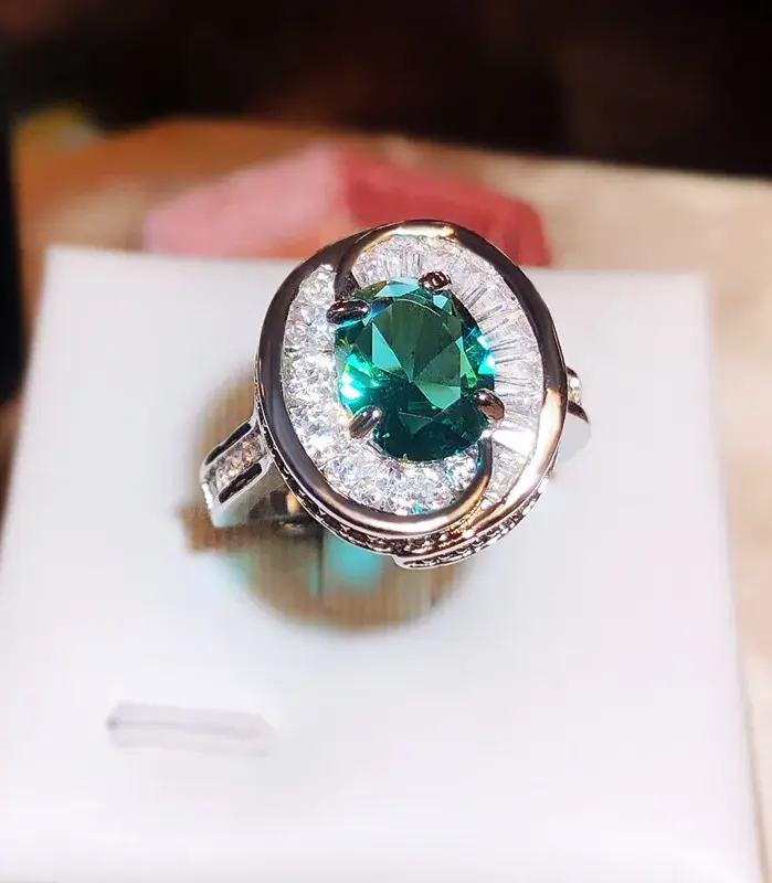 Anillos redondos de piedra Esmeralda para mujer, anillo de dedo de Plata de Ley 925 colorido Vintage, joyería ajustable abierta, regalo para mujer 2