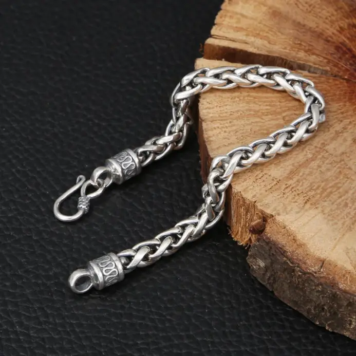 Pulsera de plata de ley 925, brazaletes vintage, cadena de alta calidad para mujeres y hombres, joyería de moda, fiesta de compromiso de boda 2