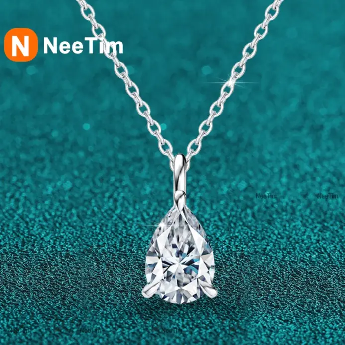 collar con colgante de moissanita para mujer, gota de agua, 1ct, 2ct, plata S925, corte de pera, cadena para el cuello con diamantes de laboratorio con certificado 1