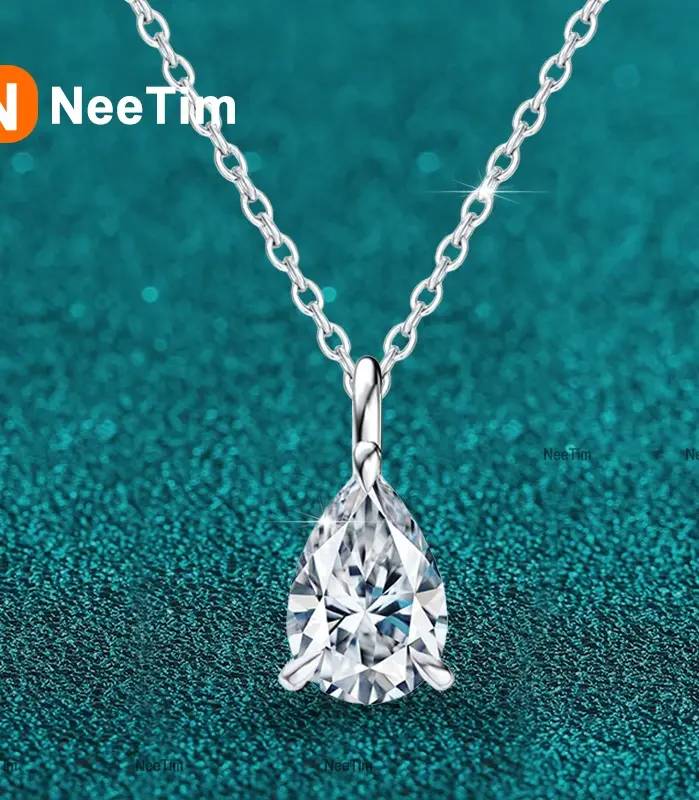 collar con colgante de moissanita para mujer, gota de agua, 1ct, 2ct, plata S925, corte de pera, cadena para el cuello con diamantes de laboratorio con certificado 1