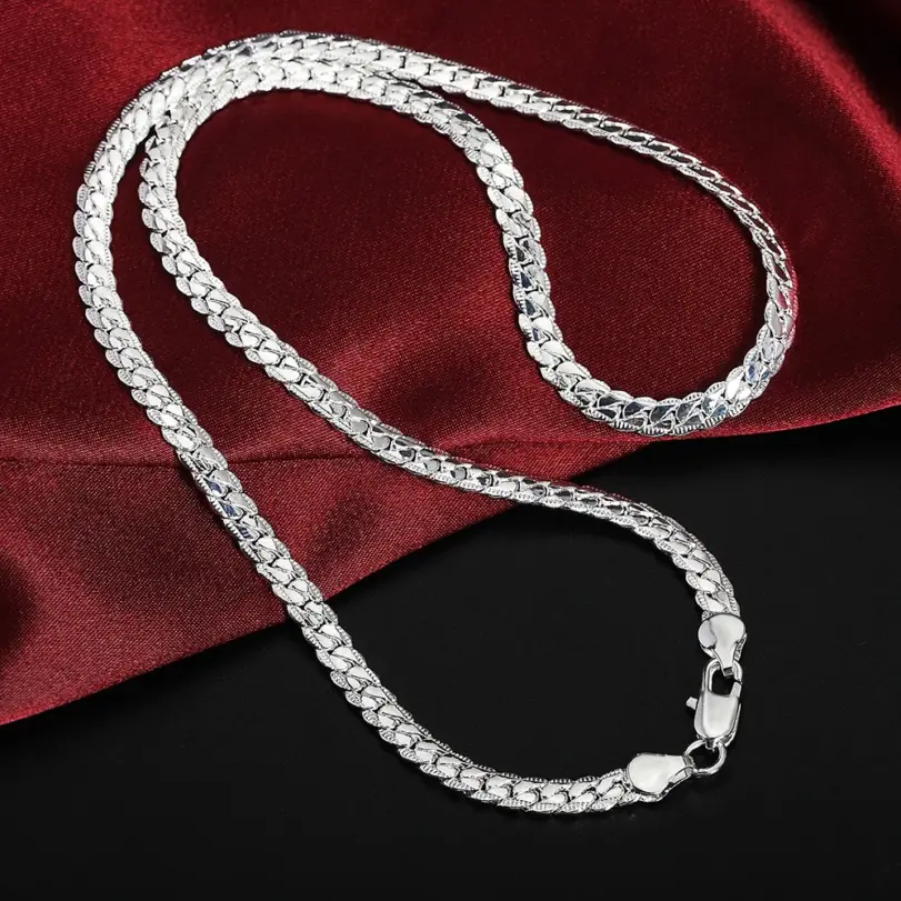 Plata de Ley 925, oro de 18 quilates, pulseras de cadena de 6MM, collar para mujeres y hombres, conjuntos de joyería para fiesta y boda, regalos 4