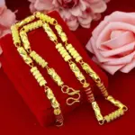 Collar de Oro Real de 24k de Lujo para Hombre, Collar Hexagonal de Bambú con Ajuste de Flor, Joyería Fina 4