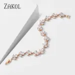 pulseras nupciales de circonia cúbica a la moda para mujer, brazaletes con dijes de hojas de Color oro blanco, joyería de boda de cristal transparente BP2178 2