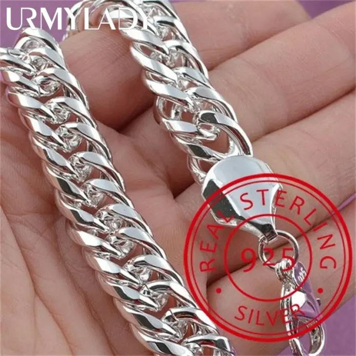 Pulsera de cadena sólida cuadrada de Plata de Ley 925 Noble para mujeres y hombres, abalorio, regalo de fiesta, joyería de moda de boda 1