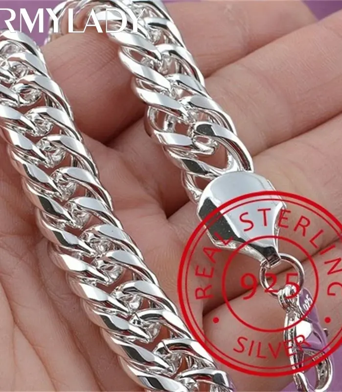 Pulsera de cadena sólida cuadrada de Plata de Ley 925 Noble para mujeres y hombres, abalorio, regalo de fiesta, joyería de moda de boda 1