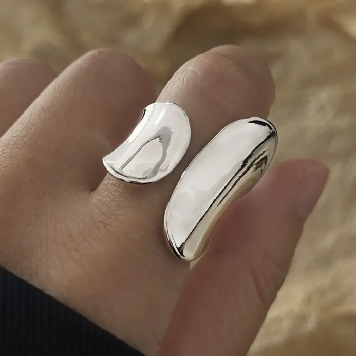 925 anillos de plata esterlina para mujer, Simple, Vintage, hecho a mano, ajustable, anillo grande brillante, banda de moda, bisutería femenina, regalo 1