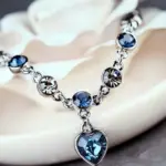 Pulsera de la suerte de Color plateado para mujer, Pulseras con dije de corazón de cristal azul para mujer, joyería fina de compromiso para boda y novia, regalo 2