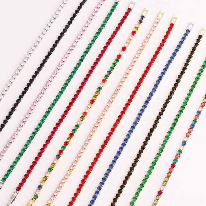 Abalorio de circonia cúbica de arcoíris brillante de 3mm, pulseras de tenis de cristal austriaco coloridas y encantadoras para mujer, regalo de Navidad y Año Nuevo, Bling 1
