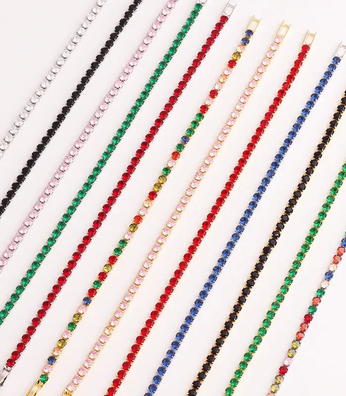 Abalorio de circonia cúbica de arcoíris brillante de 3mm, pulseras de tenis de cristal austriaco coloridas y encantadoras para mujer, regalo de Navidad y Año Nuevo, Bling 1