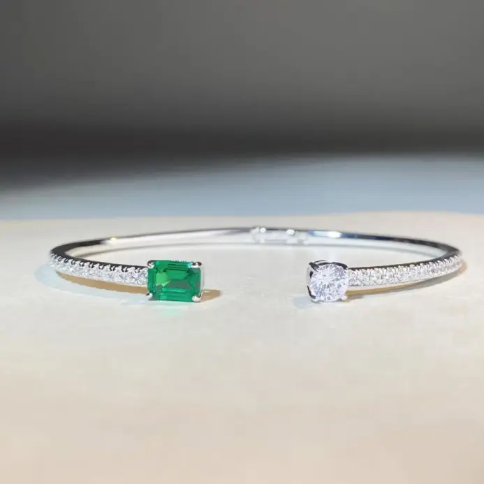 Pulsera de plata de ley 925 con esmeralda, ajustable, simple, exquisita, de alta calidad, para mujer 1