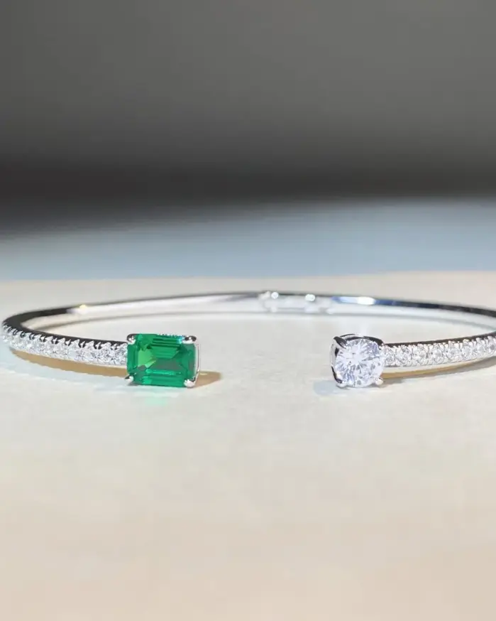 Pulsera de plata de ley 925 con esmeralda, ajustable, simple, exquisita, de alta calidad, para mujer 1