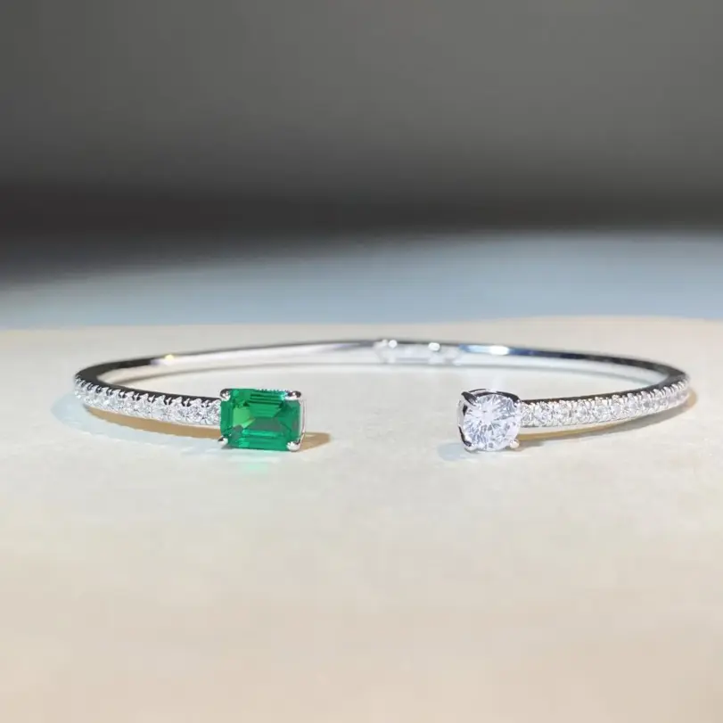 Pulsera de plata de ley 925 con esmeralda, ajustable, simple, exquisita, de alta calidad, para mujer 1