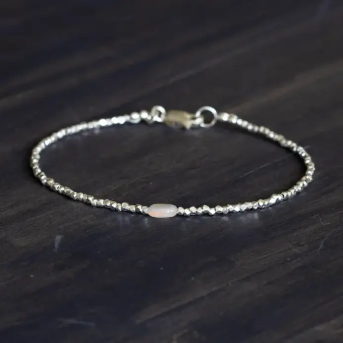 Exquisita pulsera de plata pura, conjunto con ópalo, pulsera delgada en capas de plata tribal 1