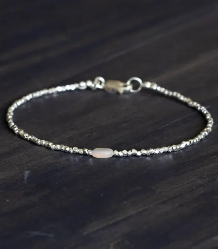 Exquisita pulsera de plata pura, conjunto con ópalo, pulsera delgada en capas de plata tribal 1