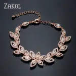 ZAKOL Pulseras de Moda con Dijes de Flor de Circonia para Mujer, Pulsera de Hoja Micro Pavimentada, Joyería para Novias y Fiestas de Boda 3