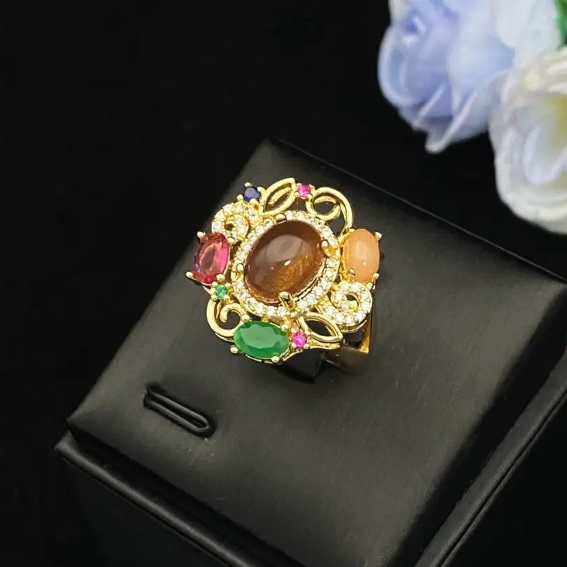 Juego de Joyería de Lujo para Mujer Falair, con Circonitas Simuladas, Brazalete, Anillo, Collar y Aretes de Cobre Dorado, Joyería Elegante para Uso Diario 3
