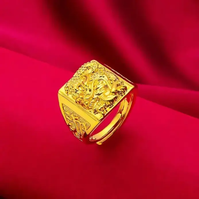 Oro de 24 quilates, anillo de dragón de oro macizo AU999, boca abierta audaz, hombre moderno y elegante 1