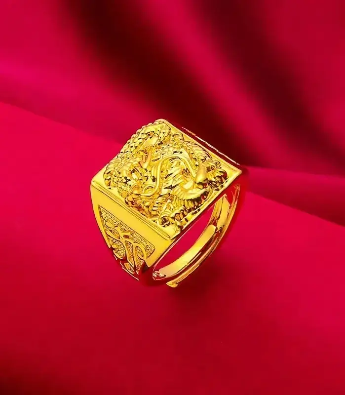 Oro de 24 quilates, anillo de dragón de oro macizo AU999, boca abierta audaz, hombre moderno y elegante 1