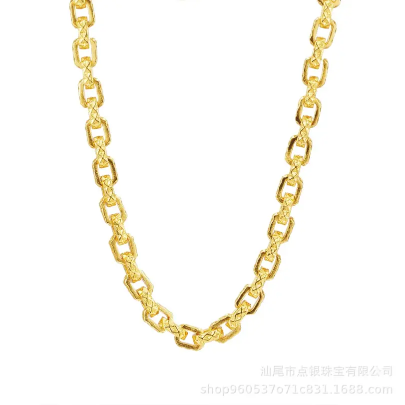 Collar entrelazado cuadrado para hombre de oro real de 24 quilates, lujoso y dominante, collar Chopin con diseño de oro au9999 5