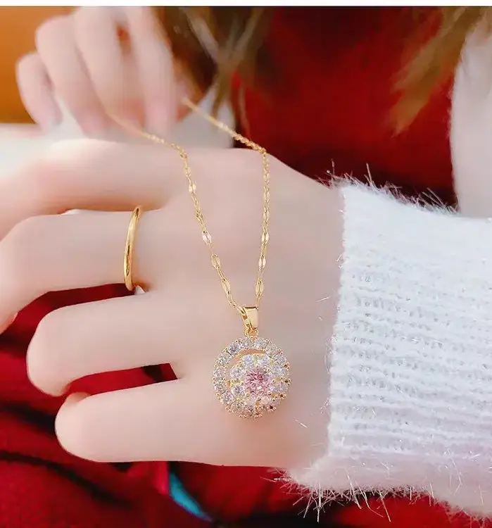 Collar de oro de 18K con colgantes de diamantes blancos para mujer, Joyas naturales, pierscione, bizutería, colgante de piedras preciosas 2