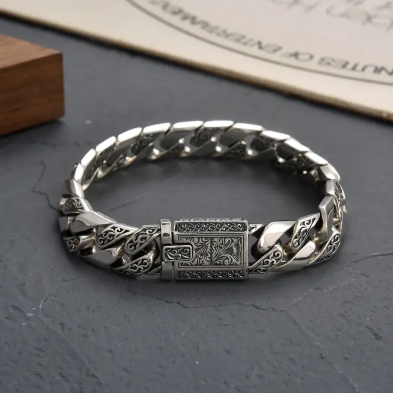 S925 plata esterlina atemporal vid guirnalda hebilla Retro Punk tanque pulsera joyería creatividad regalo precio de fábrica 5