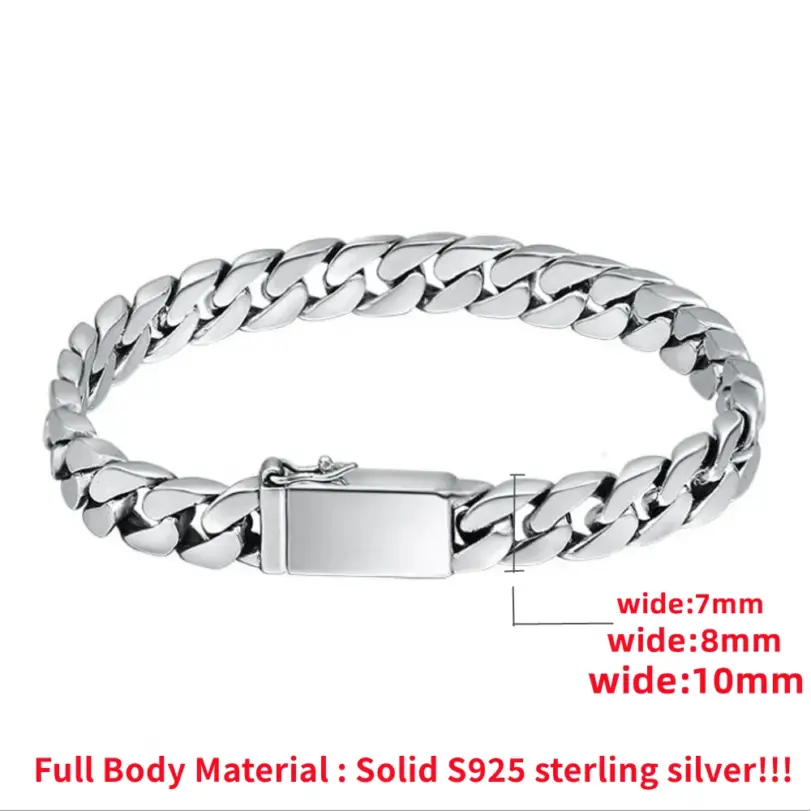 Pulsera de plata de ley 100% S925, joyería de plata Punk S925 de 8MM que nunca se decolora, regalos de joyería para hombres y mujeres 2