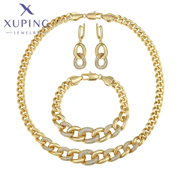 joyería moda encanto Color dorado plateado tres colores de metal collar pendiente pulseras conjunto para mujer regalo de fiesta de Navidad 1