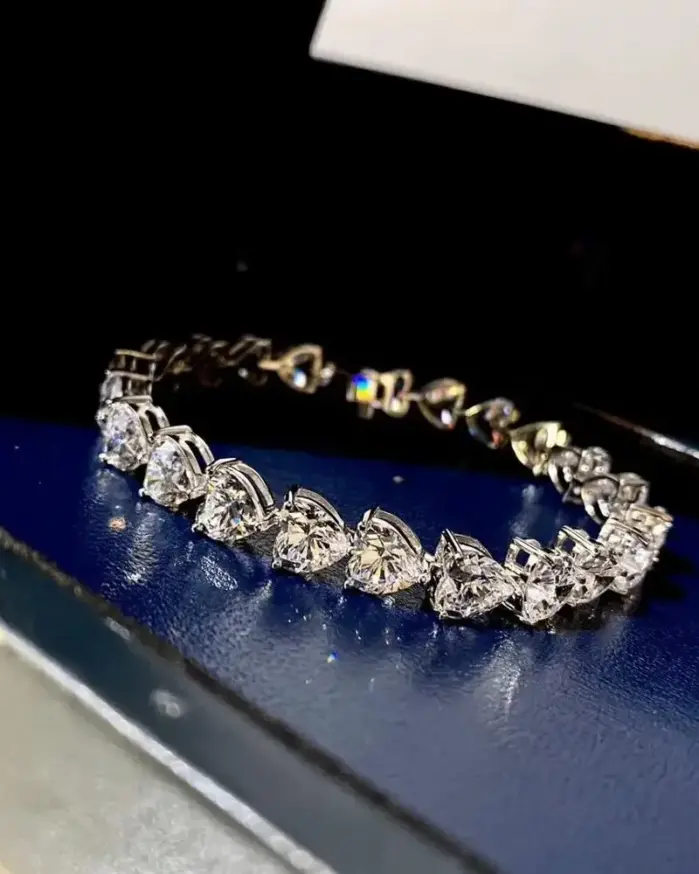 Pulsera de diamantes de laboratorio con corte de corazón de 7mm, 100% Plata de Ley 925 auténtica, brazaletes de compromiso para boda, joyería para mujer 2