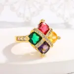 Anillo de oro de 18 quilates con amatista colorida, topacio, Esmeralda, rubí, lleno de diamantes para mujer, joyería de regalo para fiesta de compromiso 3