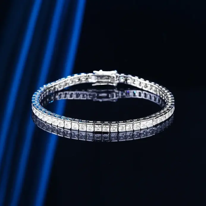 Pulsera de tenis de moda de marca, pulseras de boda de fiesta rellenas de oro blanco con circonita cúbica AAAA de corte princesa para mujeres y hombres, joyería 2