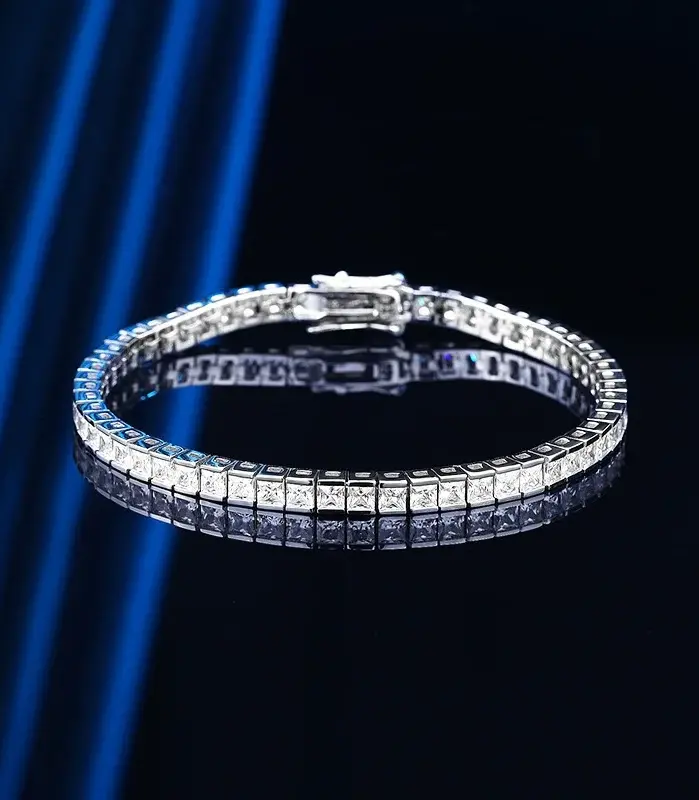 Pulsera de tenis de moda de marca, pulseras de boda de fiesta rellenas de oro blanco con circonita cúbica AAAA de corte princesa para mujeres y hombres, joyería 2