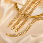 Pulseras de cadena de bloque Vnox para mujer con incrustaciones de circonita cúbica, joyería chapada en oro, regalos para novia 6