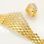 4 piezas, conjunto de joyería de circón blanco de lujo, collar, pendiente, pulsera, anillo chapado en oro, galvanoplastia, banquete de Dubái para mujer 5