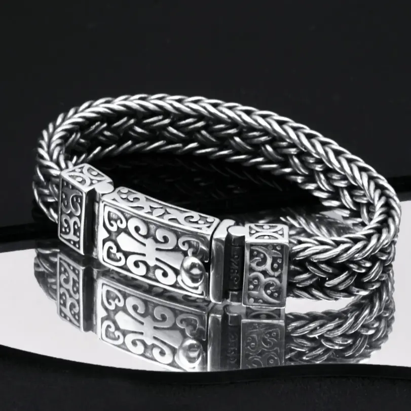 :: 🌿 Pulsera "Eternal Vine Totem" – Amuleto de Cadena Tejida Ancha 1