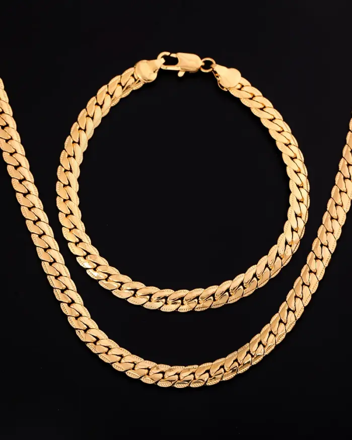 Plata de Ley 925, oro de 18 quilates, pulseras de cadena de 6MM, collar para mujeres y hombres, conjuntos de joyería para fiesta y boda, regalos 1