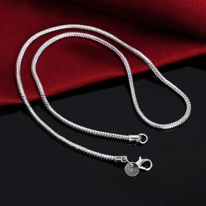 40-75 cm Plata de Ley 925 1 MM/2 MM/3 MM collar de cadena de serpiente sólida para hombres mujeres joyería de moda para colgante envío gratis 2