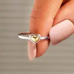 Anillos de corazón Huitan para mujer, anillos de amor de dos tonos de Metal, accesorios de banda de boda eternidad, joyería femenina de moda moderna, envío directo 4