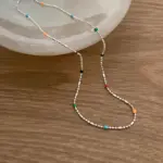 Collar de plata de ley 925 con gargantilla de cuentas multicolores geométricas simples, cadena de clavícula delicada y brillante para mujer 3