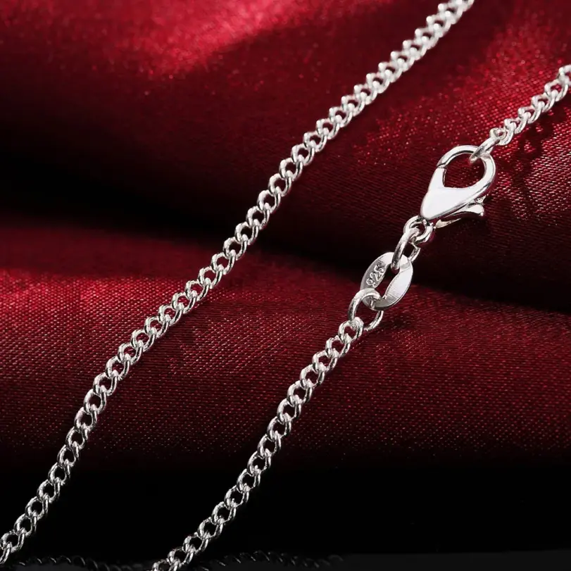 Nuevo collar de plata de ley 925 16/18/20/22/24/26/28/30 pulgadas cadena de hilo de 2MM para mujeres y hombres regalos de joyería de alta calidad 1
