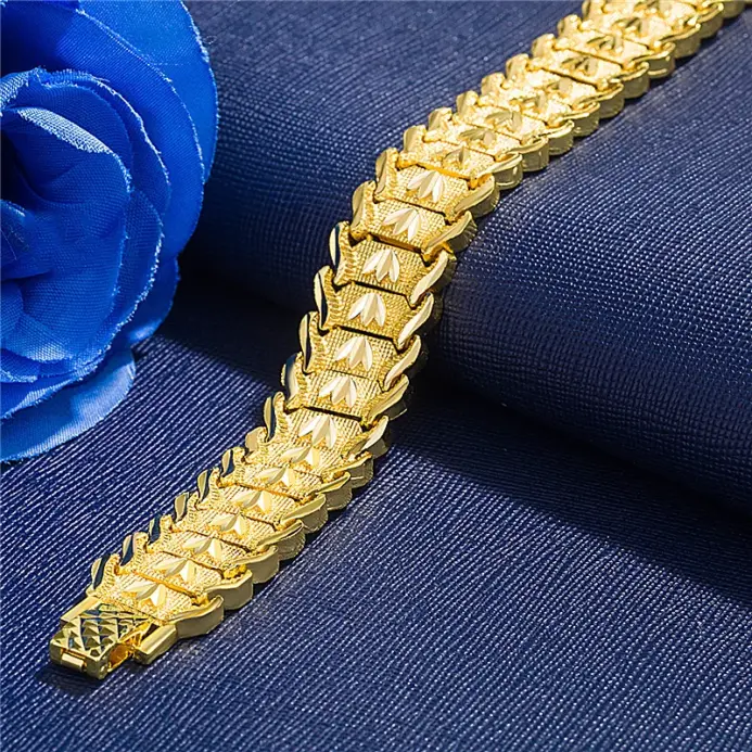 Reloj de pulsera de oro de 24K para hombre, cadena de reloj de pulsera ancha, joyería chapada en oro, moneda europea, moda Retro, 21cm, venta al por mayor 2