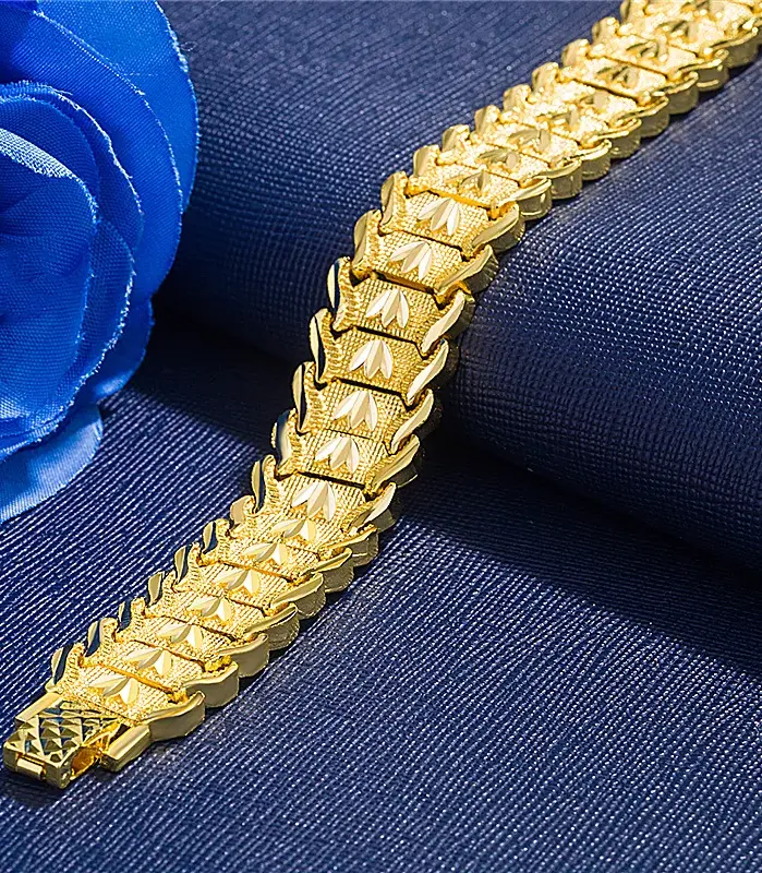 Reloj de pulsera de oro de 24K para hombre, cadena de reloj de pulsera ancha, joyería chapada en oro, moneda europea, moda Retro, 21cm, venta al por mayor 2