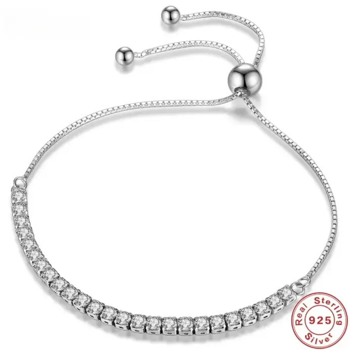 Pulsera de plata de ley 925 Vera elegante circón tenis pulsera de cristal de circón para mujer moda Simple compromiso boda Glam 2