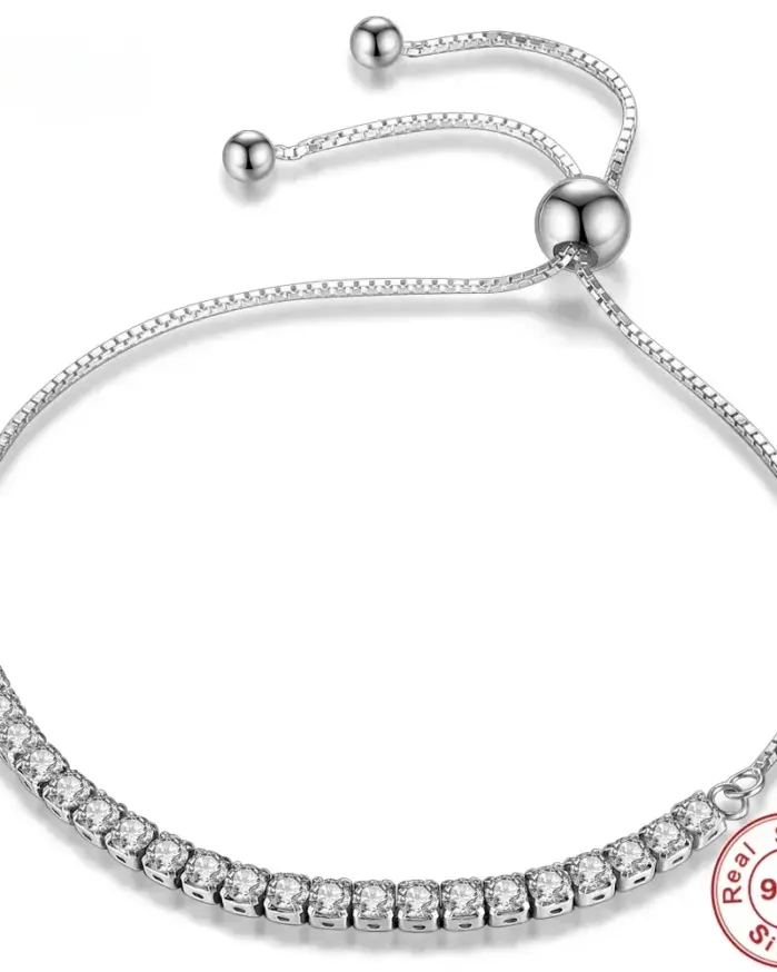 Pulsera de plata de ley 925 Vera elegante circón tenis pulsera de cristal de circón para mujer moda Simple compromiso boda Glam 2
