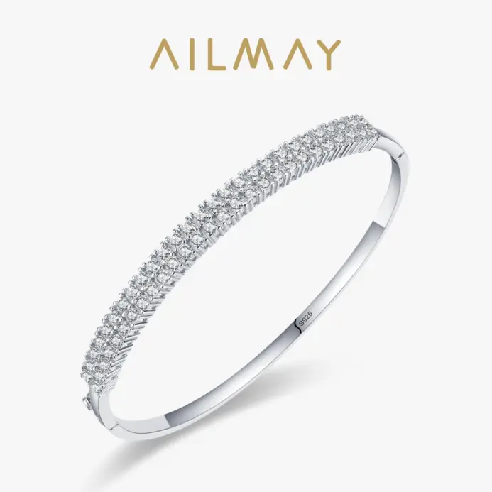 Ailmay-pulsera de plata de ley 925 con circonita cúbica para mujer y niña, brazalete clásico de lujo, joyería fina antialérgica 1