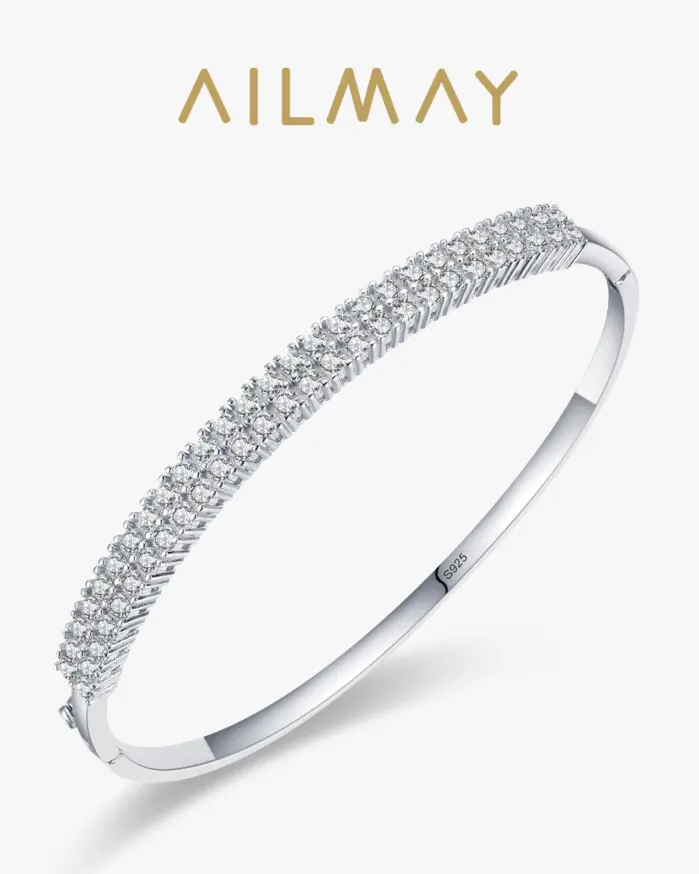 Ailmay-pulsera de plata de ley 925 con circonita cúbica para mujer y niña, brazalete clásico de lujo, joyería fina antialérgica 1