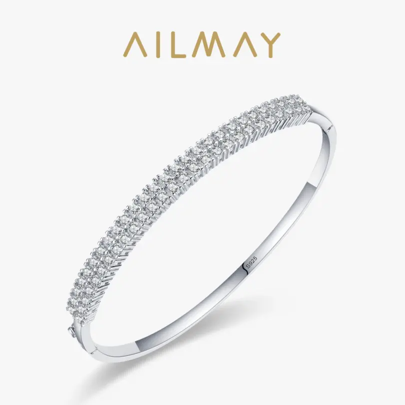 Ailmay-pulsera de plata de ley 925 con circonita cúbica para mujer y niña, brazalete clásico de lujo, joyería fina antialérgica 1