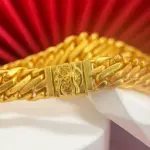 Pulsera de lujo para hombre de oro puro 24K 9999, diseño antiguo con látigo de león y tres látigos de caballo, pulsera cubana estilo jefe. 4