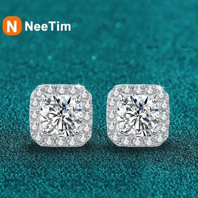 Pendientes Neetim Real de moissanita de Color D de 0,5-1 quilates para mujer, pendientes brillantes de 100% Plata de Ley 925, joyería de boda 1