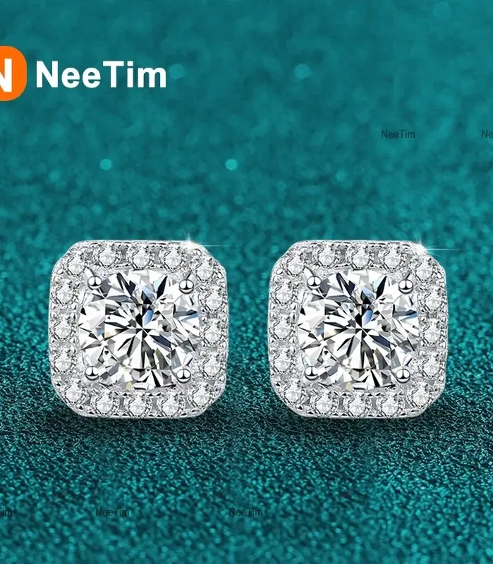 Pendientes Neetim Real de moissanita de Color D de 0,5-1 quilates para mujer, pendientes brillantes de 100% Plata de Ley 925, joyería de boda 1